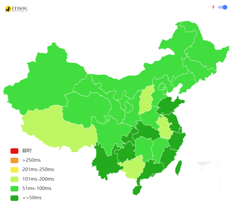 ITDog TCPing nationwide connectivity test snapshot
